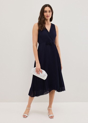 Phase Eight Cressida Pleated Dress Navy Canada | LAQWUD-528